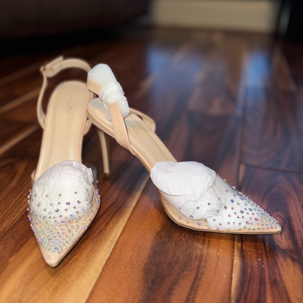 Ann Michell Nude Heels with Rhinestone Accents